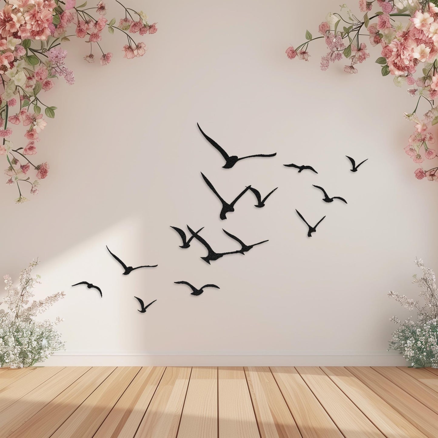 Set Of 14 Flying Birds Steel Wall Art  Flock Of Birds Decor  Decorative Metal Sign  Wall Hanging Sculpture  Indoor & Outdoor Decoration