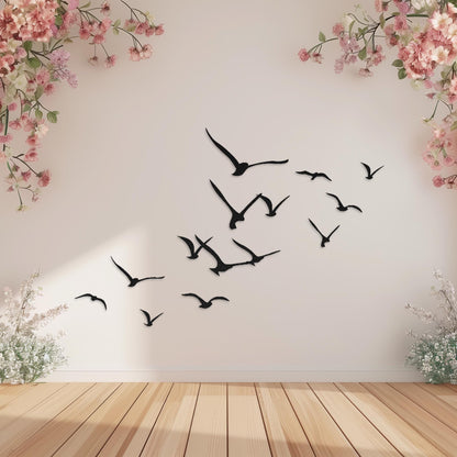 Set Of 14 Flying Birds Steel Wall Art  Flock Of Birds Decor  Decorative Metal Sign  Wall Hanging Sculpture  Indoor & Outdoor Decoration