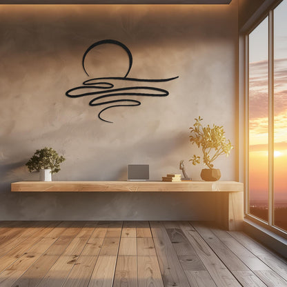 Decorative Sun Metal Wall Art  Sun Sculpture Steel Sign  Sunrise Wall Hanging  Minimalist One Line Art Decor  Modern Sunset Decoration