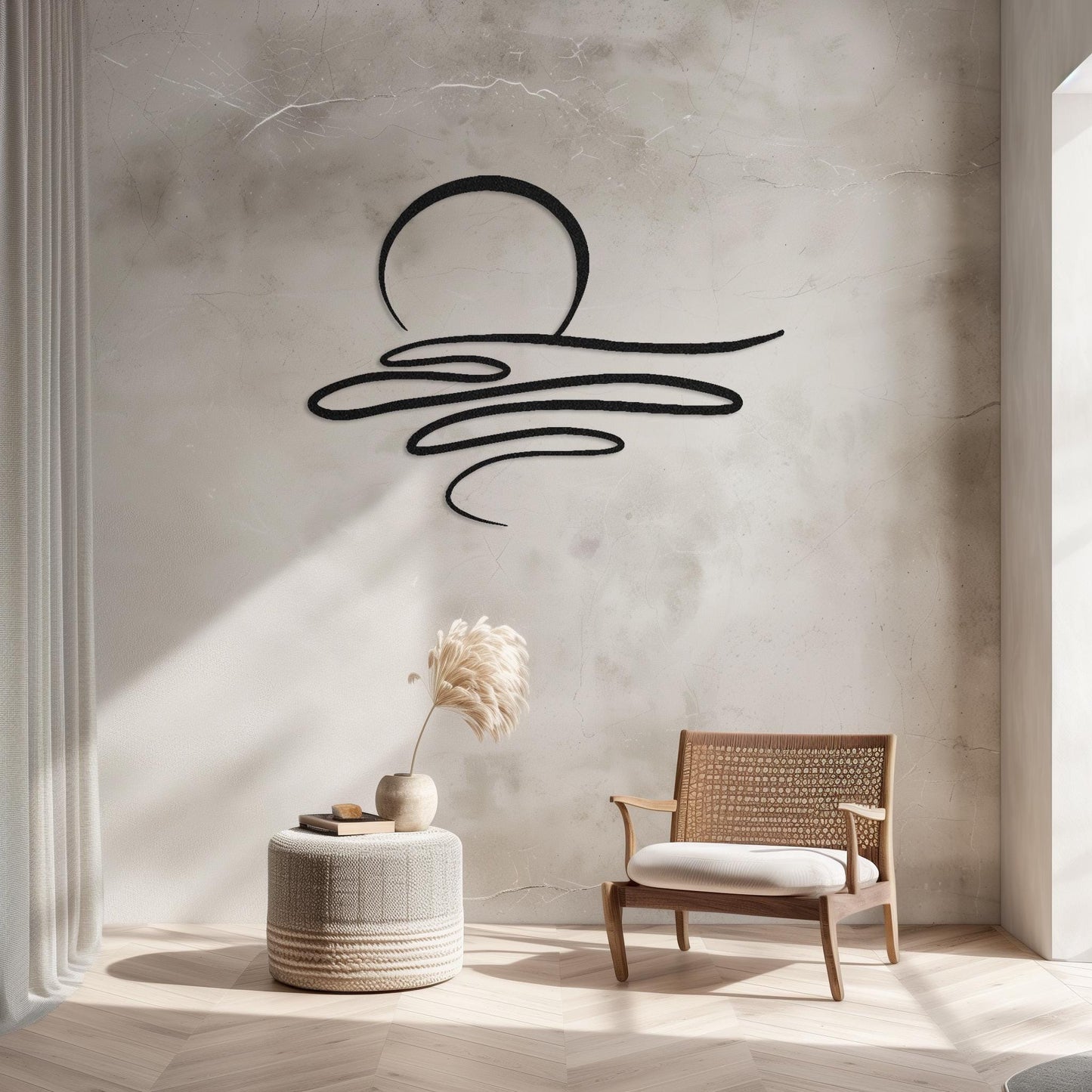Decorative Sun Metal Wall Art  Sun Sculpture Steel Sign  Sunrise Wall Hanging  Minimalist One Line Art Decor  Modern Sunset Decoration