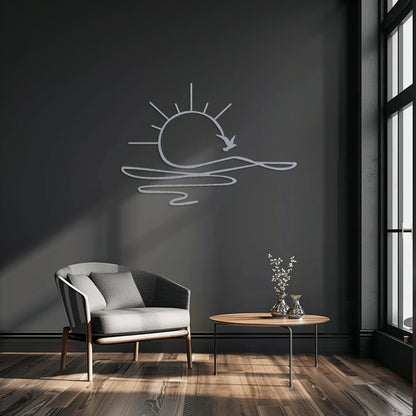 Decorative Sun With Bird Metal Sign  Sun Sculpture Steel Wall Art  Sunrise Wall Hanging  Minimalist Art Decor  Modern Sunset Decoration