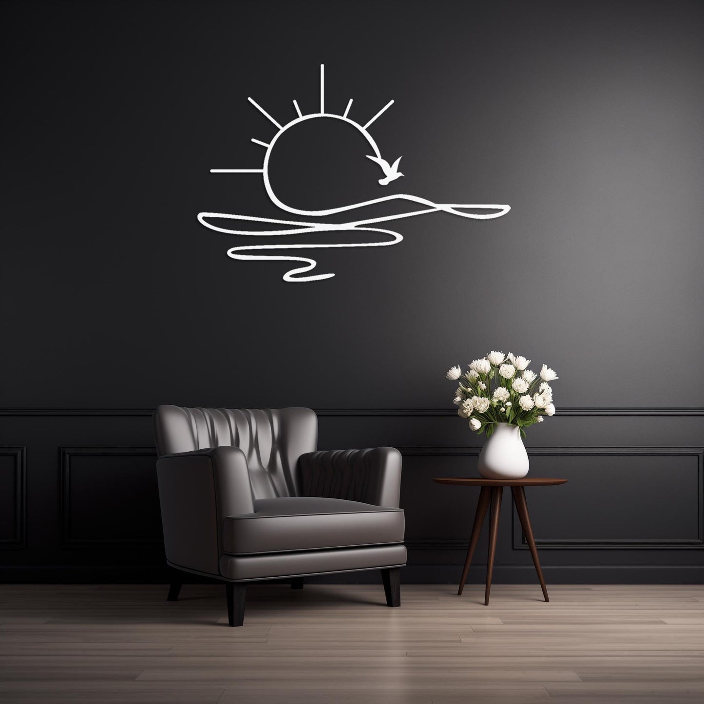 Decorative Sun With Bird Metal Sign  Sun Sculpture Steel Wall Art  Sunrise Wall Hanging  Minimalist Art Decor  Modern Sunset Decoration