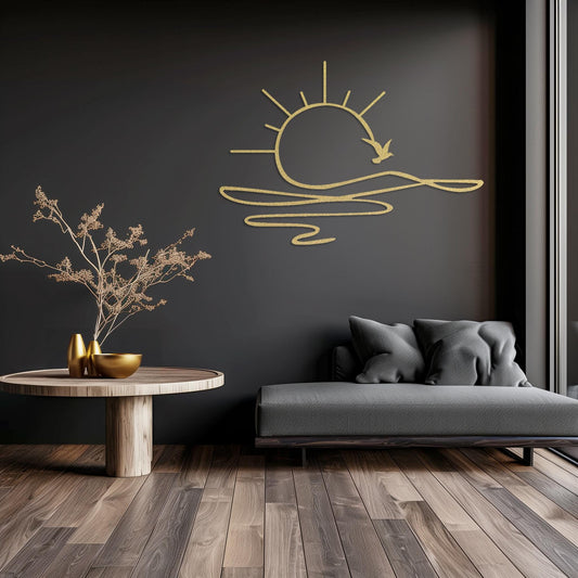 Decorative Sun With Bird Metal Sign  Sun Sculpture Steel Wall Art  Sunrise Wall Hanging  Minimalist Art Decor  Modern Sunset Decoration