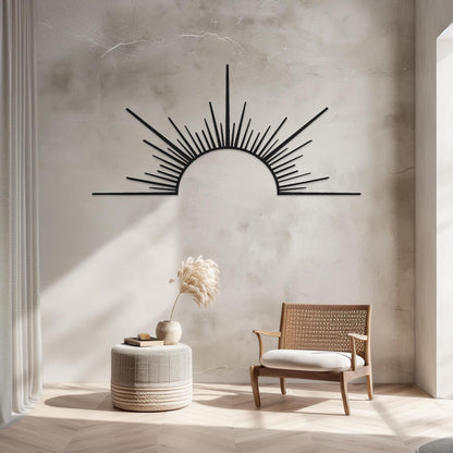 Decorative Sun Metal Wall Art  Sun Sculpture Steel Sign  Sunrise Wall Hanging  Minimalist One Line Art Decor  Modern Sunset Decoration