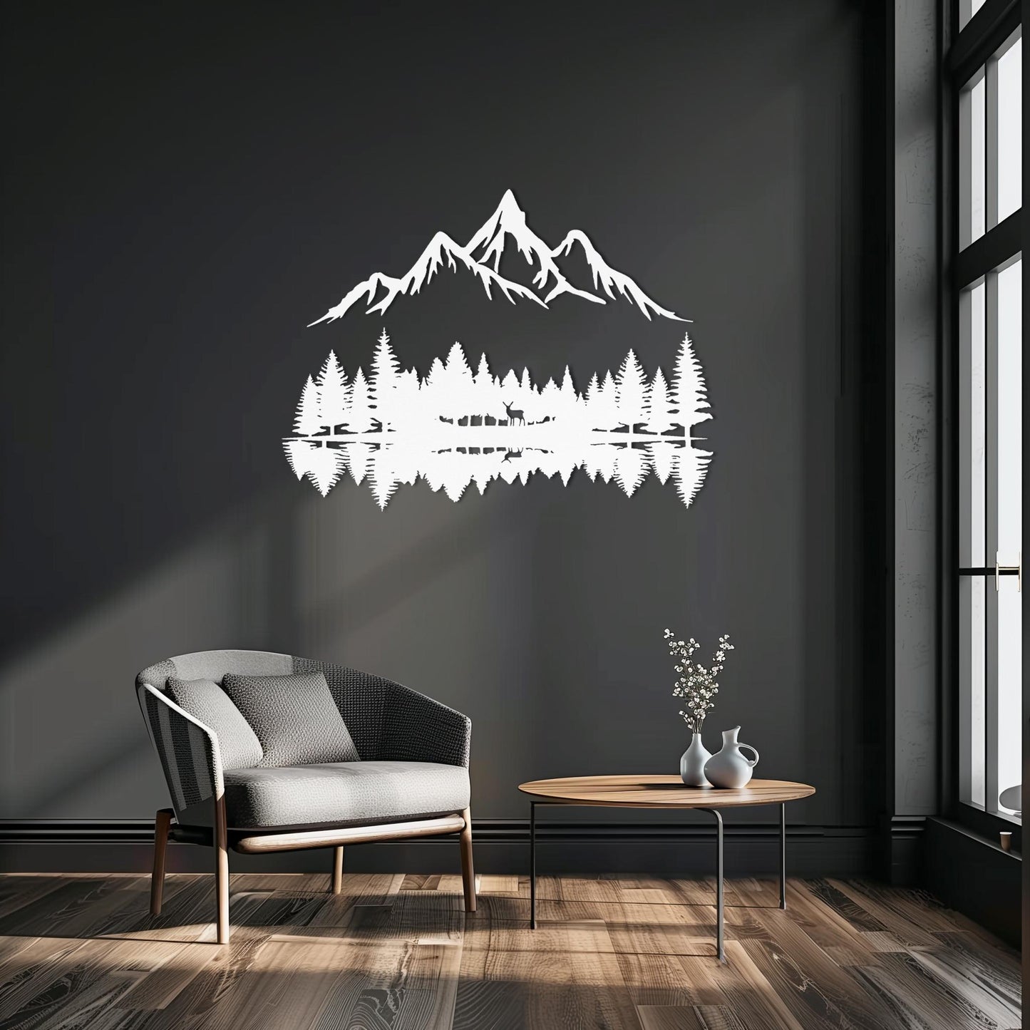 Personalized Trees And Mountains Metal Wall Art  Extra Large Custom Forest Steel Sign  Nature Wall Decor  Modern Home Interior Decoration