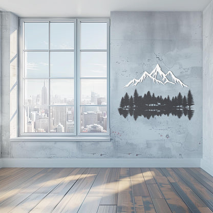 Personalized Trees And Mountains Metal Wall Art  Extra Large Custom Forest Steel Sign  Nature Wall Decor  Modern Home Interior Decoration