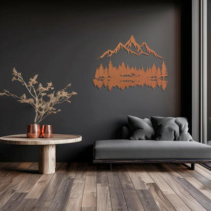 Personalized Trees And Mountains Metal Wall Art  Extra Large Custom Forest Steel Sign  Nature Wall Decor  Modern Home Interior Decoration