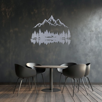 Personalized Trees And Mountains Metal Wall Art  Extra Large Custom Forest Steel Sign  Nature Wall Decor  Modern Home Interior Decoration