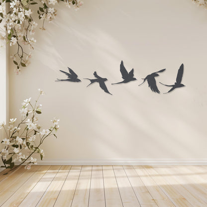 Set Of 5 Flying Birds Steel Wall Art  Flock Of Birds Decor  Decorative Metal Sign  Wall Hanging Sculpture  Indoor & Outdoor Decoration