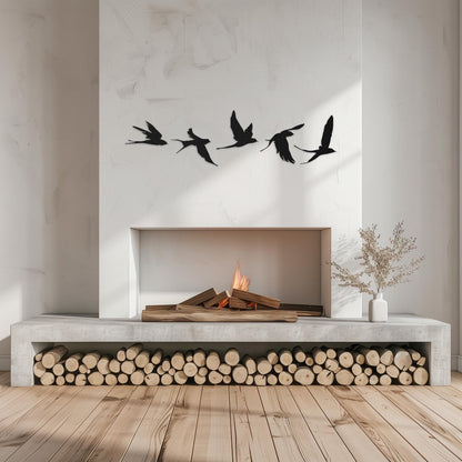 Set Of 5 Flying Birds Steel Wall Art  Flock Of Birds Decor  Decorative Metal Sign  Wall Hanging Sculpture  Indoor & Outdoor Decoration