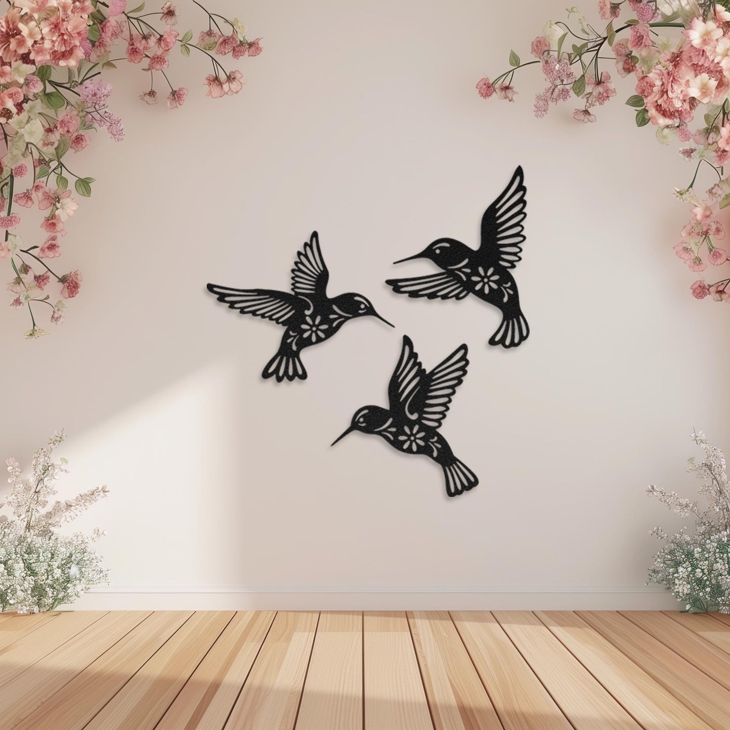 Set Of 3 Hummingbirds Steel Wall Art  Flock Of Birds Decor  Decorative Metal Sign  Wall Hanging Sculpture  Indoor & Outdoor Decoration
