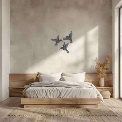 Set Of 3 Hummingbirds Steel Wall Art  Flock Of Birds Decor  Decorative Metal Sign  Wall Hanging Sculpture  Indoor & Outdoor Decoration