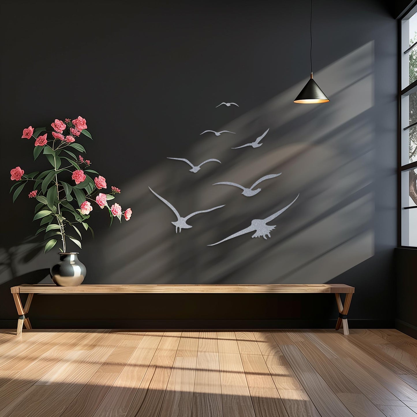 Set Of 7 Flying Birds Steel Wall Art  Flock Of Birds Decor  Decorative Metal Sign  Wall Hanging Sculpture  Indoor & Outdoor Decoration
