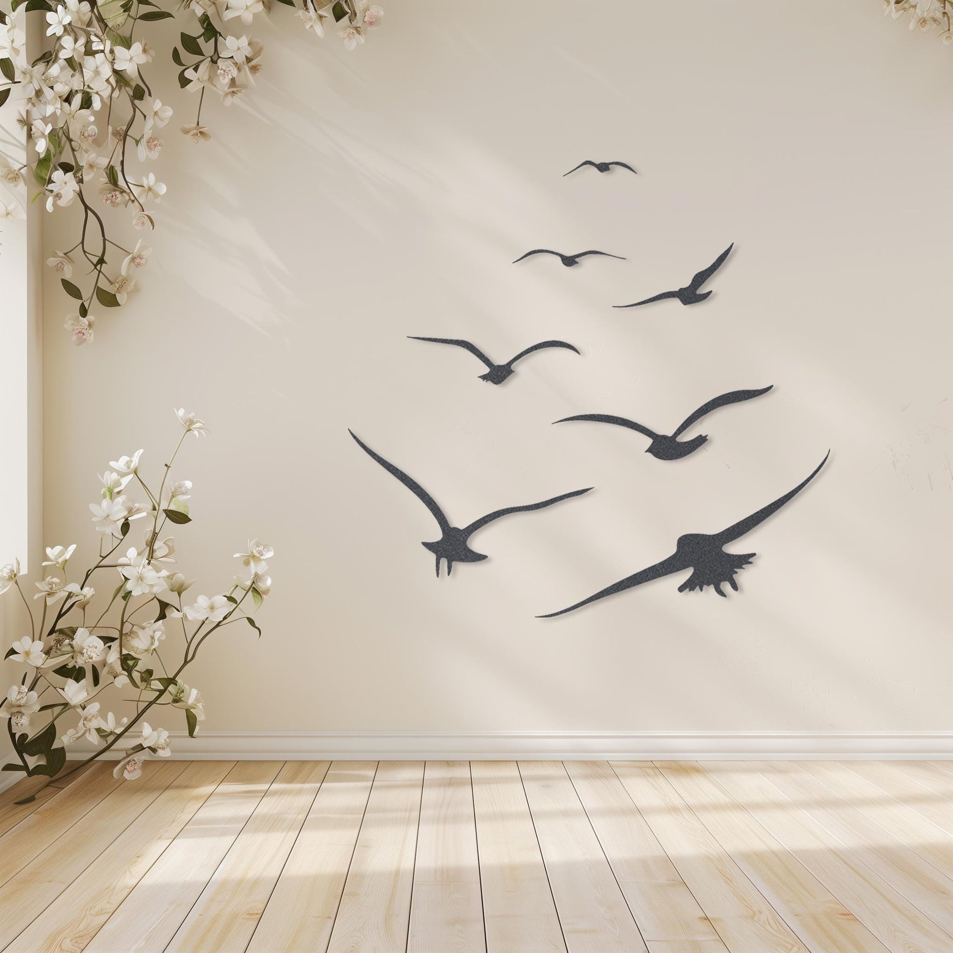 Set Of 7 Flying Birds Steel Wall Art • Flock Of Birds Decor • Decorative Metal Sign • Wall Hanging Sculpture • Indoor & Outdoor Decoration