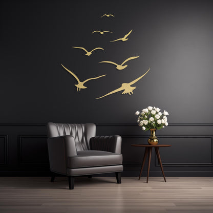 Set Of 7 Flying Birds Steel Wall Art • Flock Of Birds Decor • Decorative Metal Sign • Wall Hanging Sculpture • Indoor & Outdoor Decoration