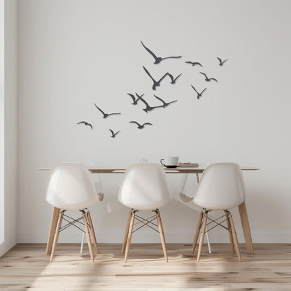 Set Of 14 Flying Birds Steel Wall Art  Flock Of Birds Decor  Decorative Metal Sign  Wall Hanging Sculpture  Indoor & Outdoor Decoration