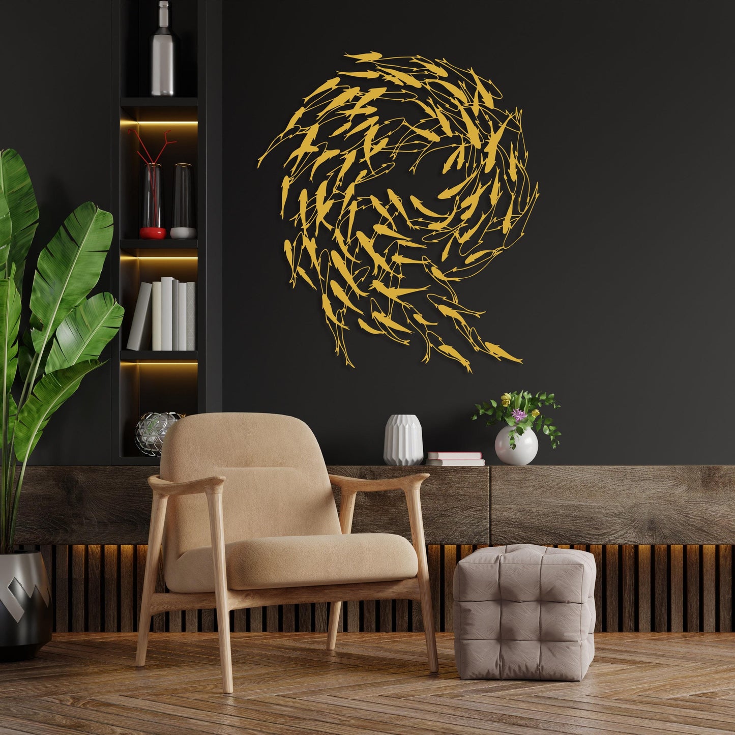 Metal Fish Wall Art, Fish Family Wall Sign, Flock Of Fish Sign, Nautical Wall Art, Marine-Themed Interior Decor, Home Office Decor,Sea Decor