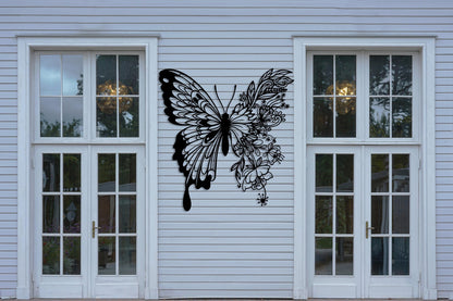 Flower Butterfly Metal Wall Decor, Butterfly Home Decor, Animal Metal Wall Art, Nature Sculpture for Livingroom, Office, Bedroom, Kitchen