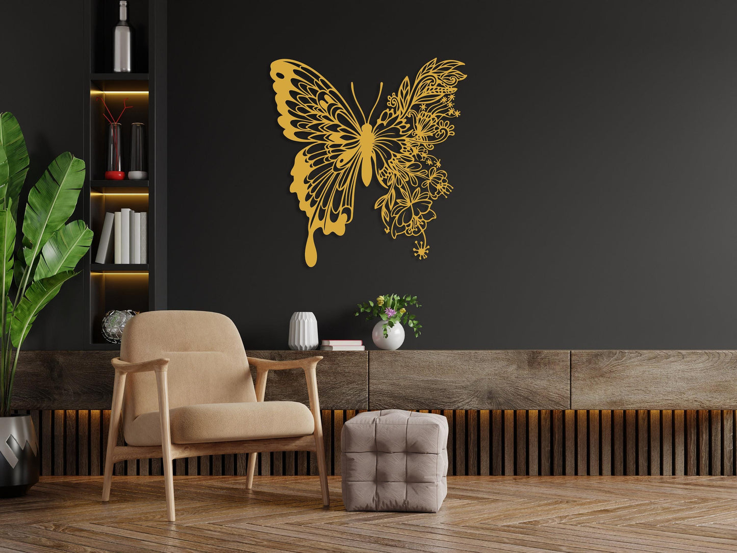 Flower Butterfly Metal Wall Decor, Butterfly Home Decor, Animal Metal Wall Art, Nature Sculpture for Livingroom, Office, Bedroom, Kitchen