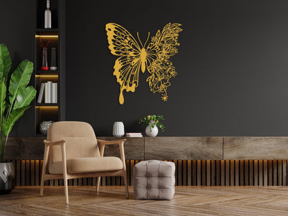 Flower Butterfly Metal Wall Decor, Butterfly Home Decor, Animal Metal Wall Art, Nature Sculpture for Livingroom, Office, Bedroom, Kitchen