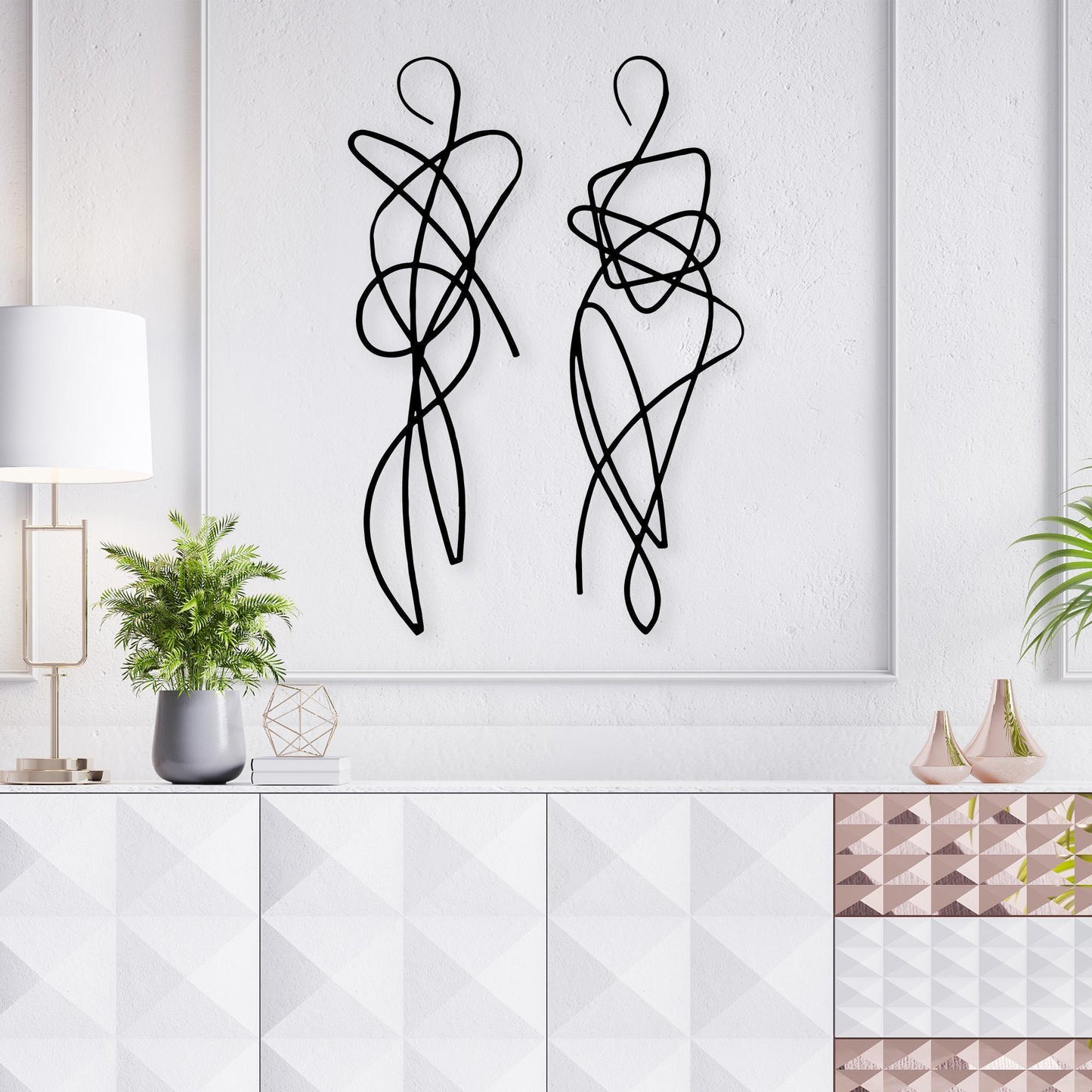 Set of 2 Couple Metal Line Artwork, Abstract Man And Woman Figures Couple Decor, Couple Gift, Modern Wall Sculpture, Gift for Him or Her