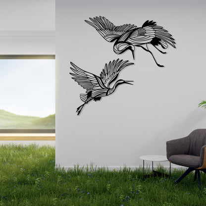 Crane Metal Wall Art Set of 2, Metal Crane Birds, Birds Lover Gift, Flying Birds Wall Decor, Metal Crane Wall Decor, Boho Livingroom Decor