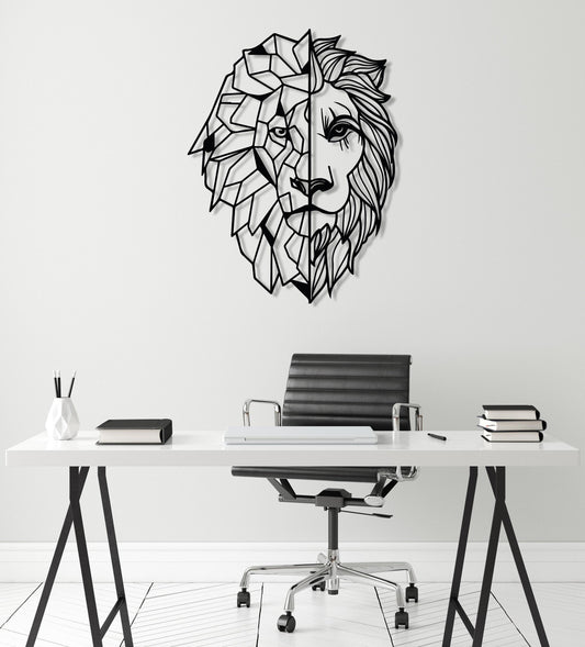 Lion Metal Wall Art, Lion Head Decor, Unique Design Home Decor, Large Geometric Lion Art, Modern Art, Minimalist Lion Hanging, Animal Gift