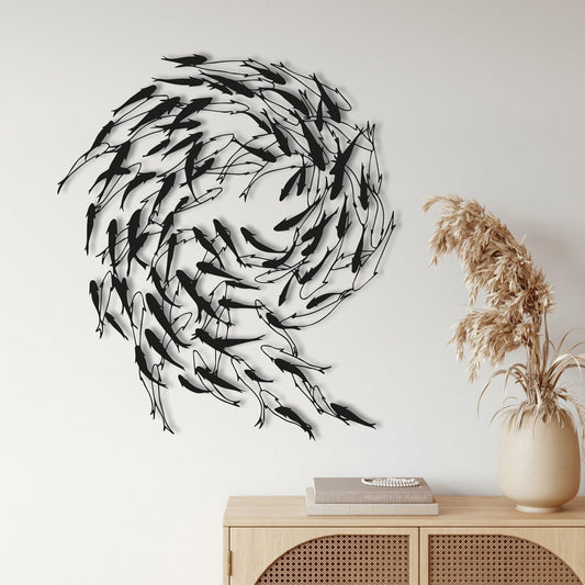 Metal Fish Wall Art, Fish Family Wall Sign, Flock Of Fish Sign, Nautical Wall Art, Marine-Themed Interior Decor, Home Office Decor,Sea Decor