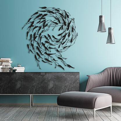 Metal Fish Wall Art, Fish Family Wall Sign, Flock Of Fish Sign, Nautical Wall Art, Marine-Themed Interior Decor, Home Office Decor,Sea Decor