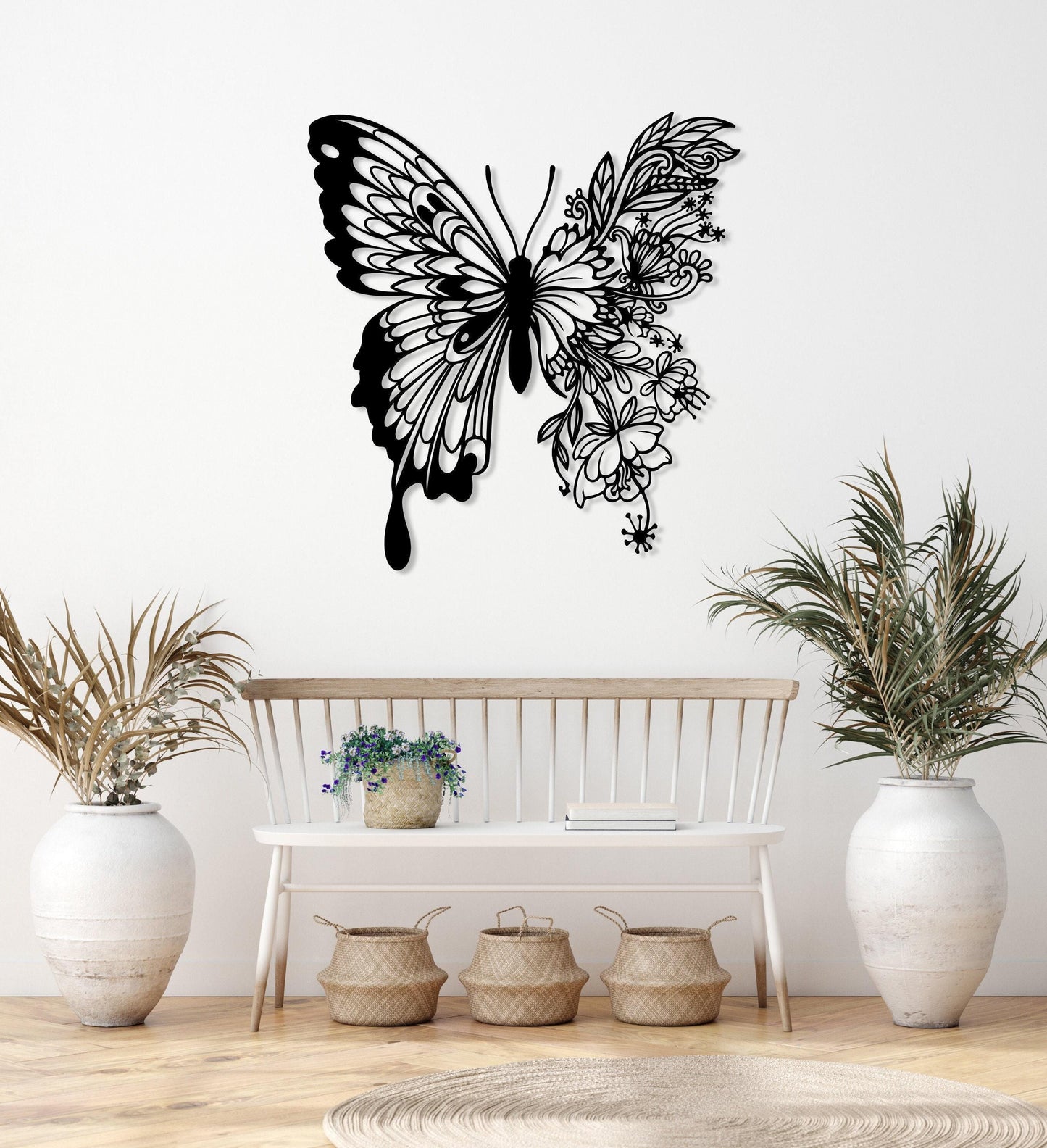 Flower Butterfly Metal Wall Decor, Butterfly Home Decor, Animal Metal Wall Art, Nature Sculpture for Livingroom, Office, Bedroom, Kitchen