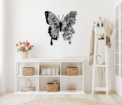 Flower Butterfly Metal Wall Decor, Butterfly Home Decor, Animal Metal Wall Art, Nature Sculpture for Livingroom, Office, Bedroom, Kitchen
