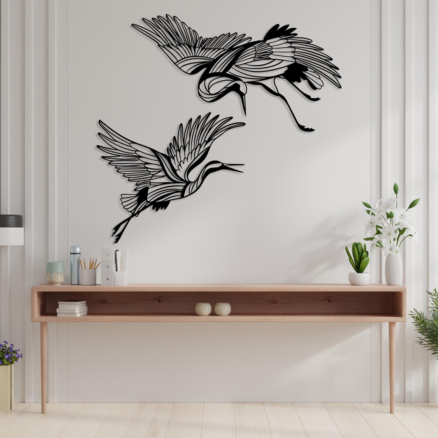 Crane Metal Wall Art Set of 2, Metal Crane Birds, Birds Lover Gift, Flying Birds Wall Decor, Metal Crane Wall Decor, Boho Livingroom Decor