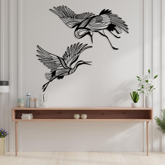 Crane Metal Wall Art Set of 2, Metal Crane Birds, Birds Lover Gift, Flying Birds Wall Decor, Metal Crane Wall Decor, Boho Livingroom Decor