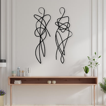 Set of 2 Couple Metal Line Artwork, Abstract Man And Woman Figures Couple Decor, Couple Gift, Modern Wall Sculpture, Gift for Him or Her