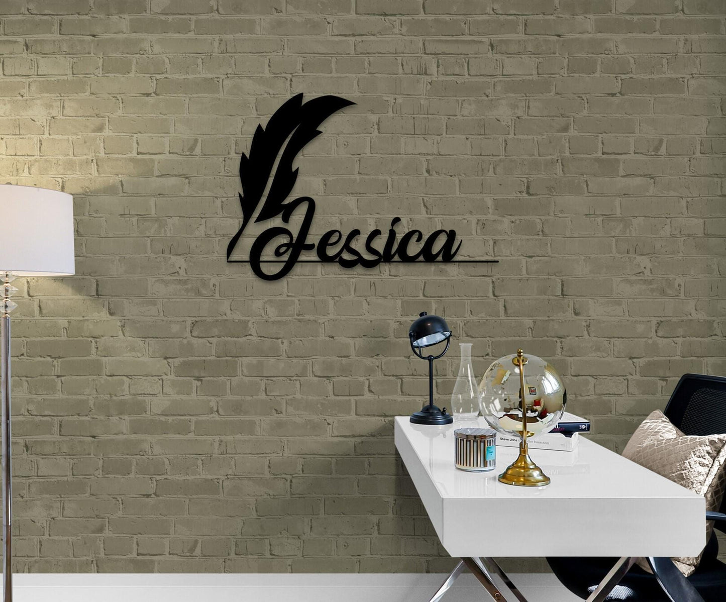 Family Name Sign Metal Wall Art: Custom Feather Pen Theme, Durable Steel (Multiple Sizes, Indoor or Outdoor Display)