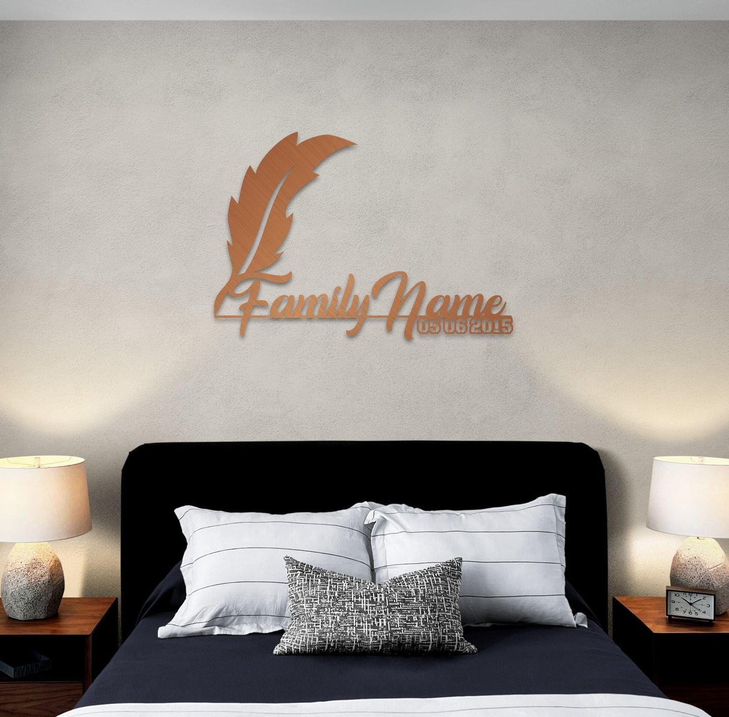 Family Name Sign Metal Wall Art: Custom Feather Pen Theme, Durable Steel (Multiple Sizes, Indoor or Outdoor Display)