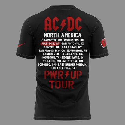 11. Exclusive Power Up Tour 2026 AC/DC x Wisconsin Badgers Football T-Shirt
