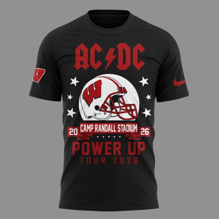 11. Exclusive Power Up Tour 2026 AC/DC x Wisconsin Badgers Football T-Shirt