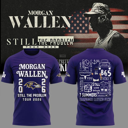 002. New Shirt Baltimore Ravens x Morgan Wallen - Still The Problem Tour 2026 T-Shirt