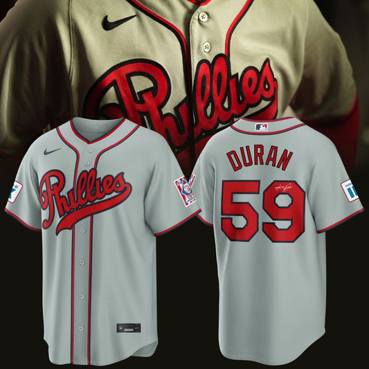 Jhoan Duran Philadelphia Phillies 2026 Field of Dreams Stadium Jersey - Gray - Signature