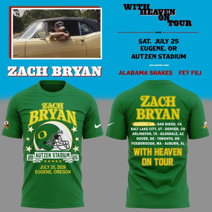 Special Zach Bryan x Oregon Football - With Heaven On Tour 2026 T-Shirt