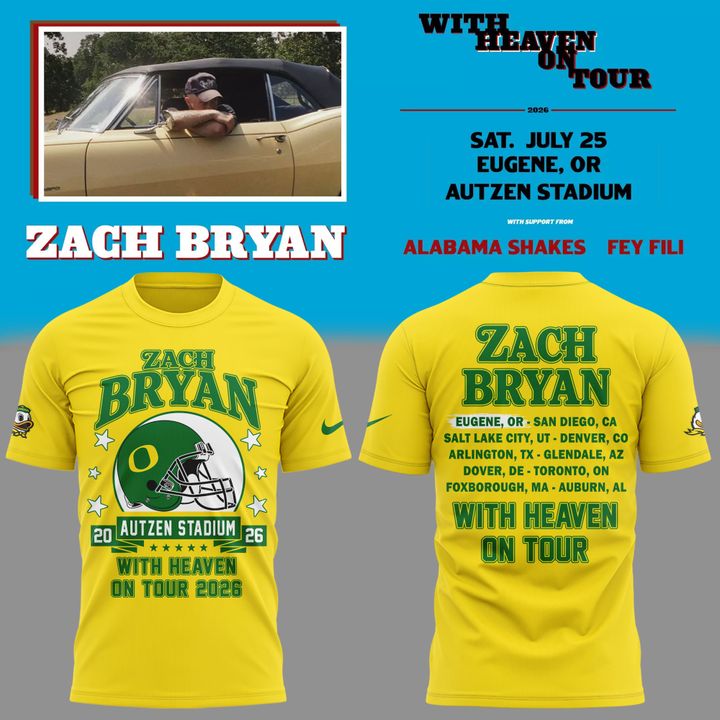 Exclusive Zach Bryan x Oregon Football - With Heaven On Tour 2026 T-Shirt