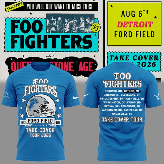 02. Newest Shirt Foo Fighters - Detroit, MI Event Newest Shirt - TAKE COVER TOUR 2026 T-Shirt