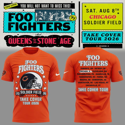 13.10. Orange Shirt Foo Fighters x Chicago Bears - Take Cover Tour 2026 T-Shirt