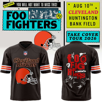 02.23. Football Jersey Cleveland Browns x Foo Fighters - Take Cover Tour 2026 Football Jersey