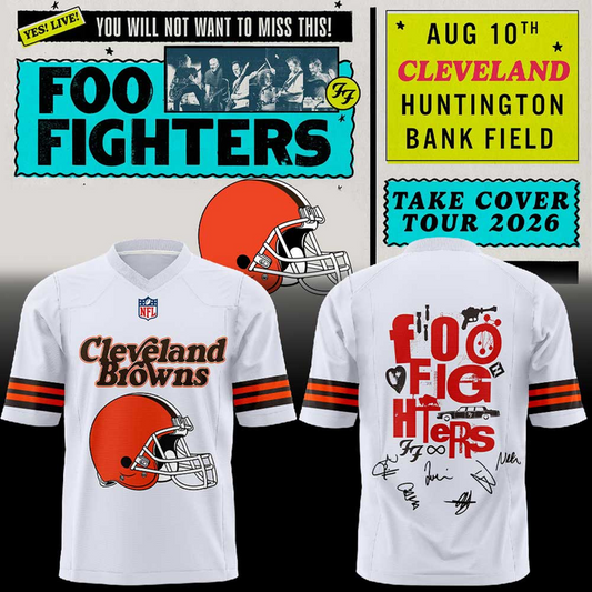 02.41. White Football Jersey Cleveland Browns x Foo Fighters - Take Cover Tour 2026 Football Jersey