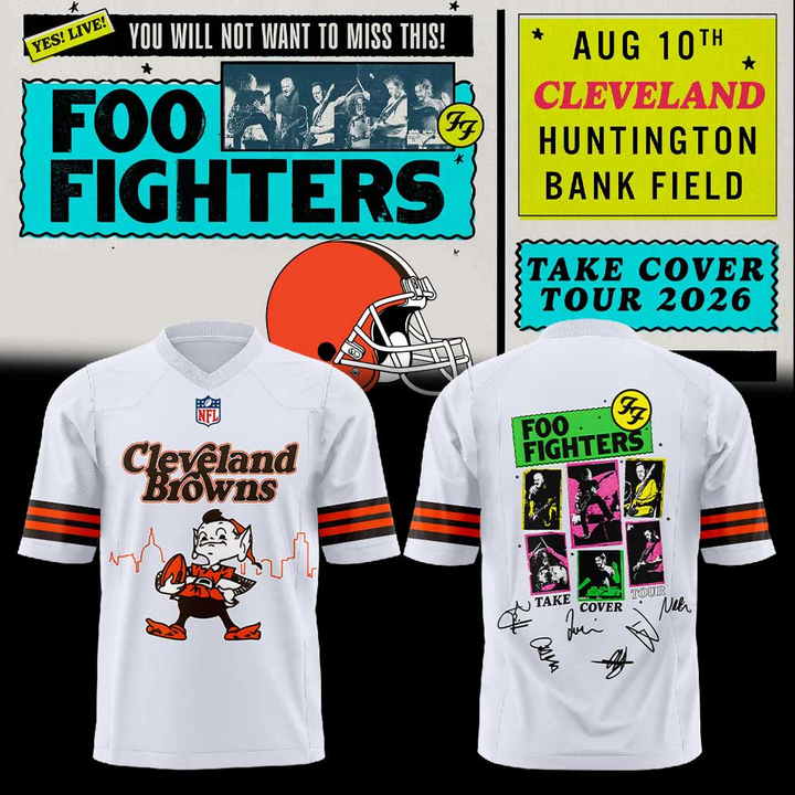02.47. Limited Edition Cleveland Browns x Foo Fighters - Take Cover Tour 2026 Football Jersey