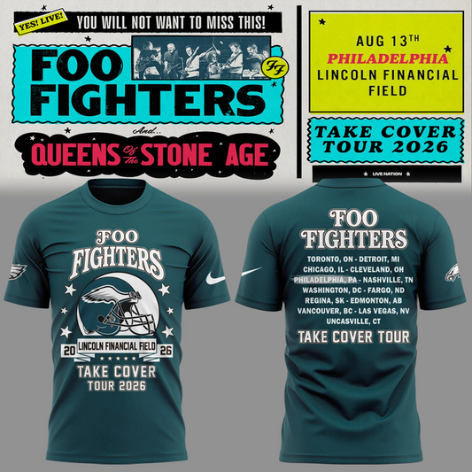 02.23. Perfect Shirt Foo Fighters x Philadelphia Eagles - Take Cover Tour 2026 T-Shirt