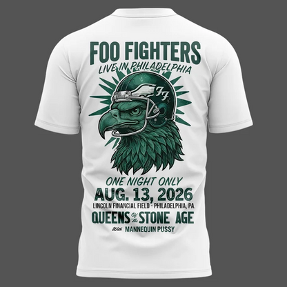 01.06. New White Shirt Foo Fighters x Philadelphia Eagles - Take Cover Tour 2026 T-Shirt