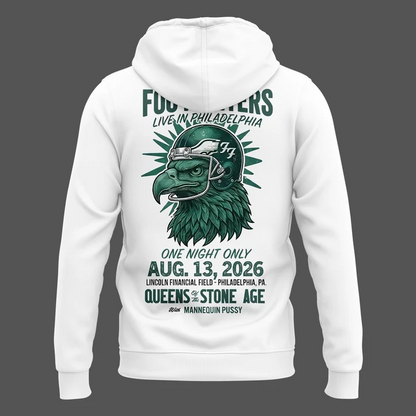 02.26. New White Hoodie Foo Fighters x Philadelphia Eagles - Take Cover Tour 2026 Hoodie